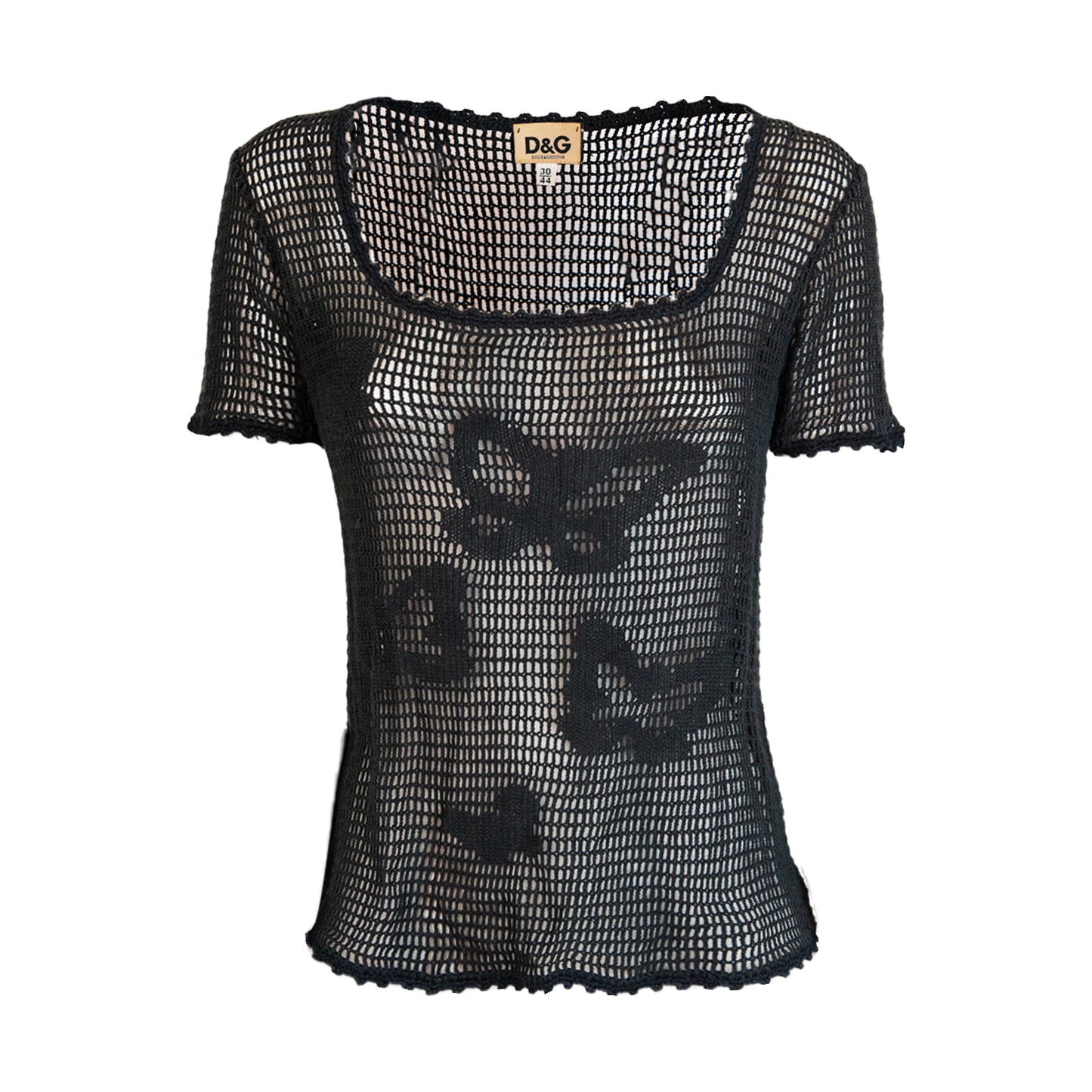 90's Black Butterfly Crochet Top