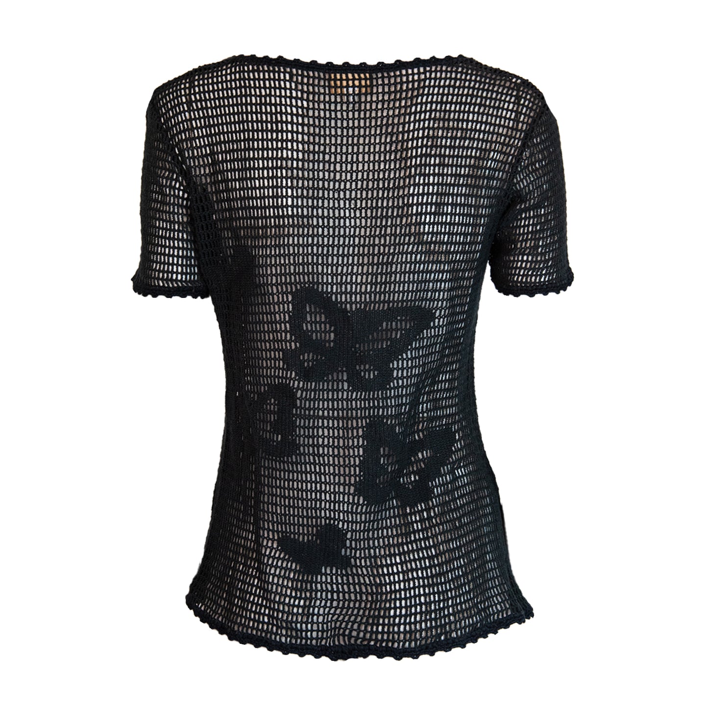 90's Black Butterfly Crochet Top