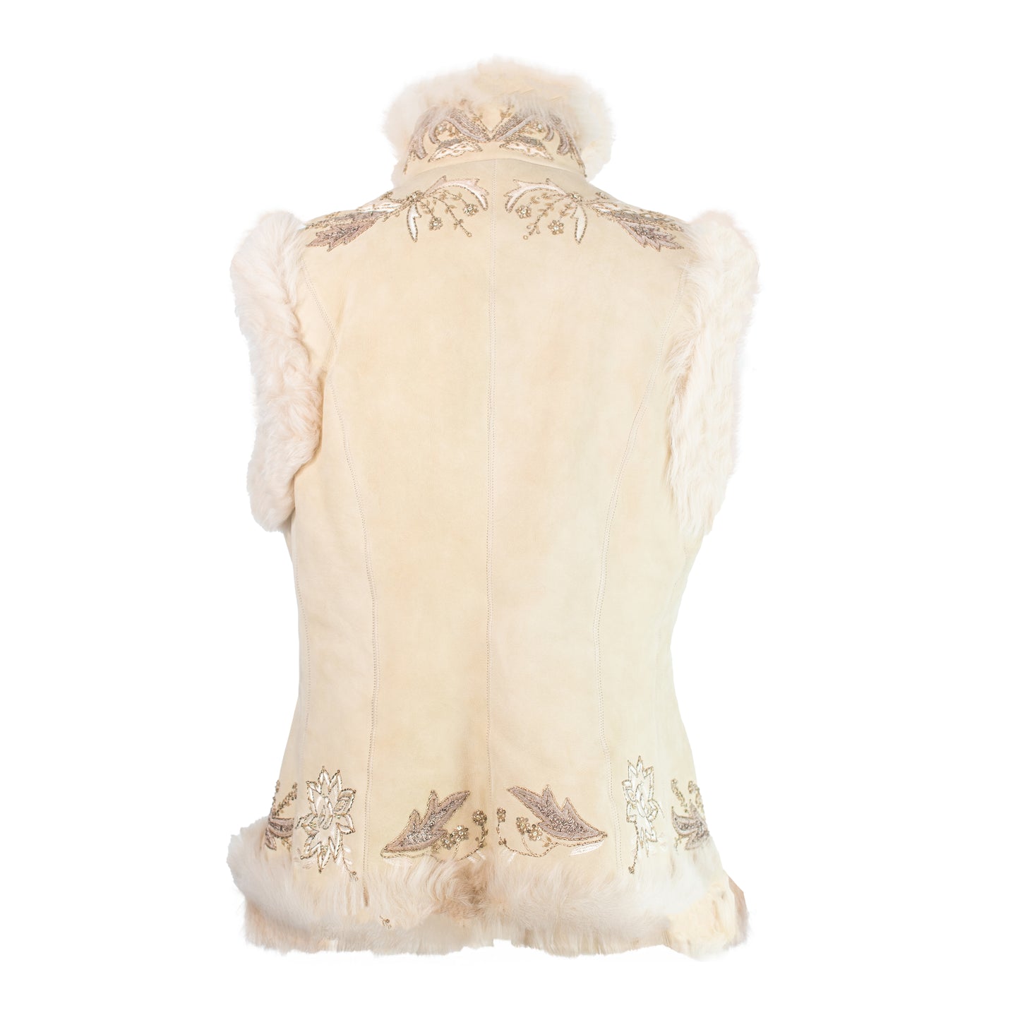 00's Embroidered Suede Shearling Vest