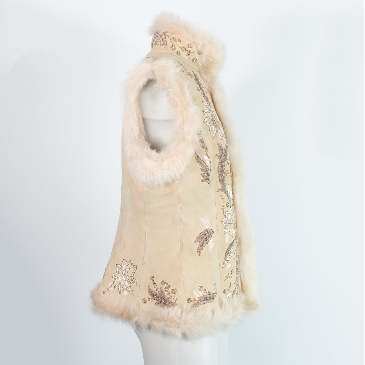 00's Embroidered Suede Shearling Vest