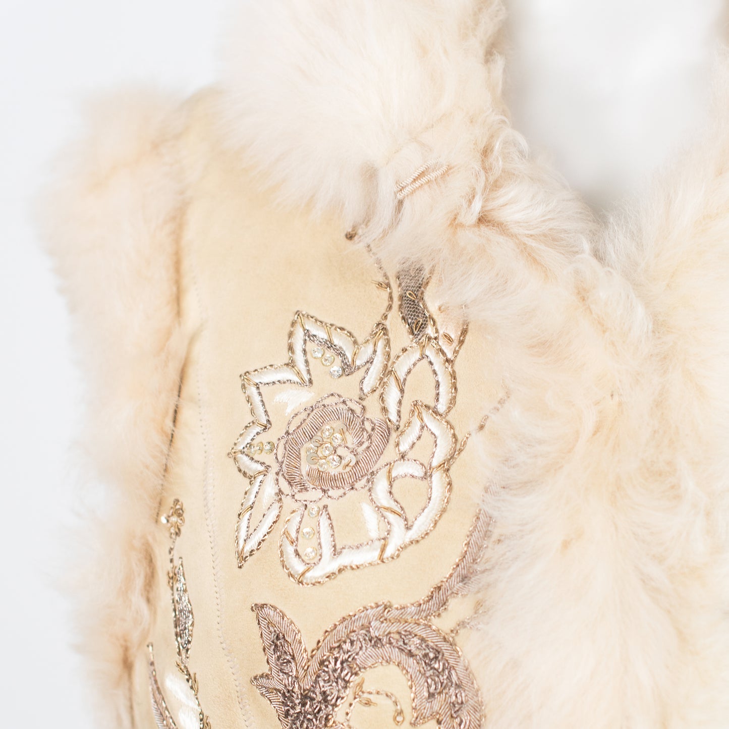 00's Embroidered Suede Shearling Vest