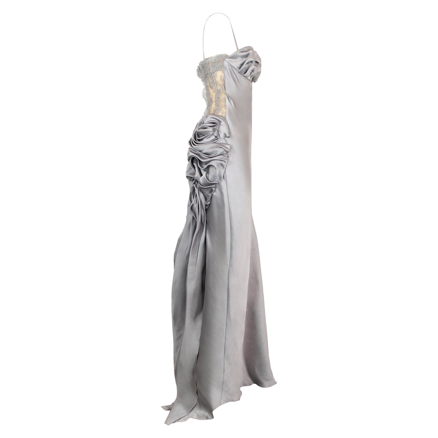 90's Haute Couture Silk Dress Lace Bustier and Draped Floral Back