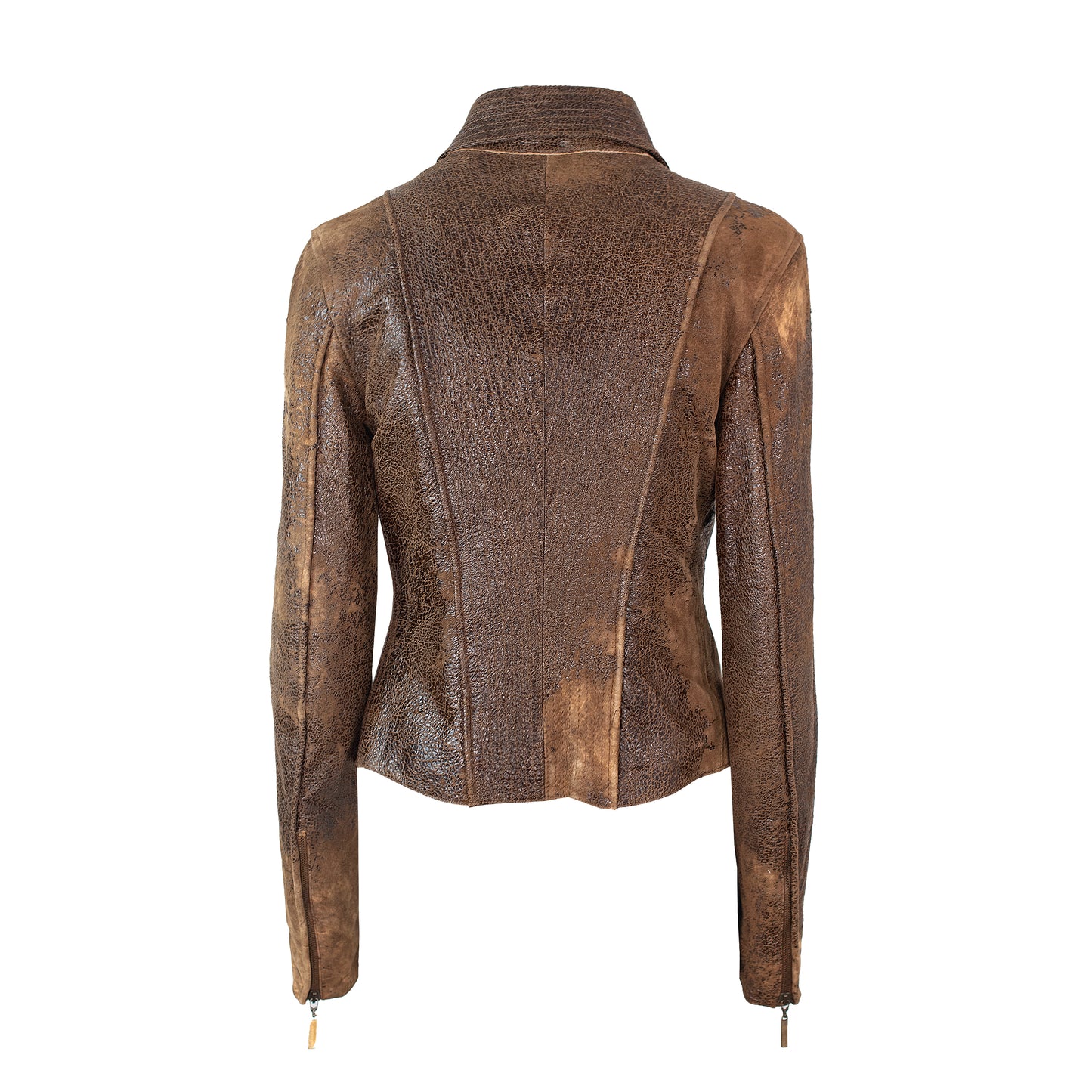 FW 2002 Distressed Leather Jacket with Patchwork Lining