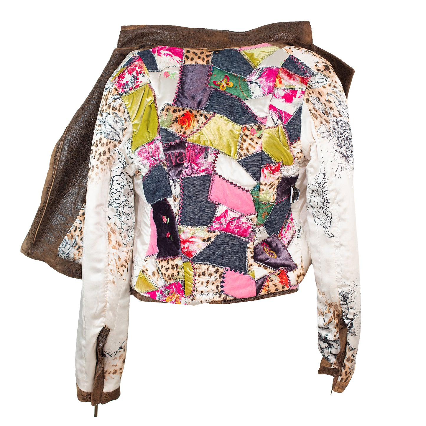 FW 2002 Distressed Leather Jacket with Patchwork Lining