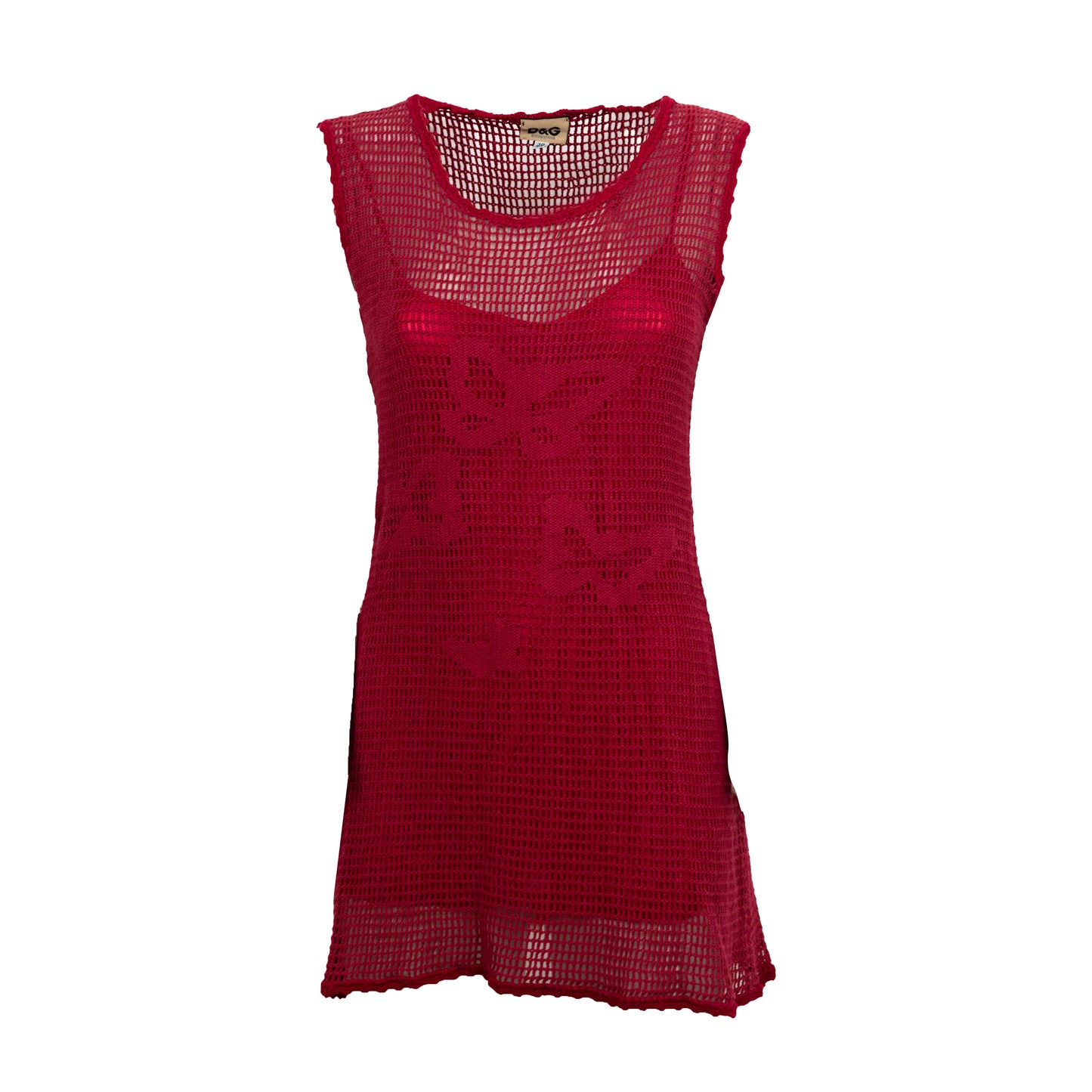 90's Red Butterfly Crochet Dress