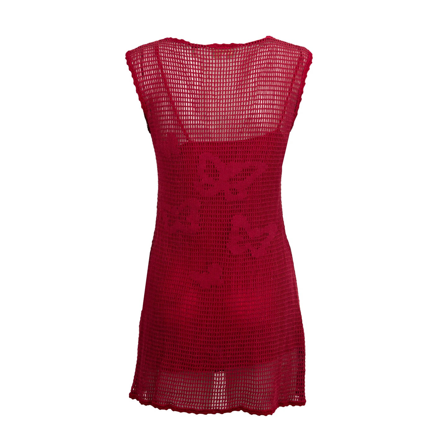 90's Red Butterfly Crochet Dress