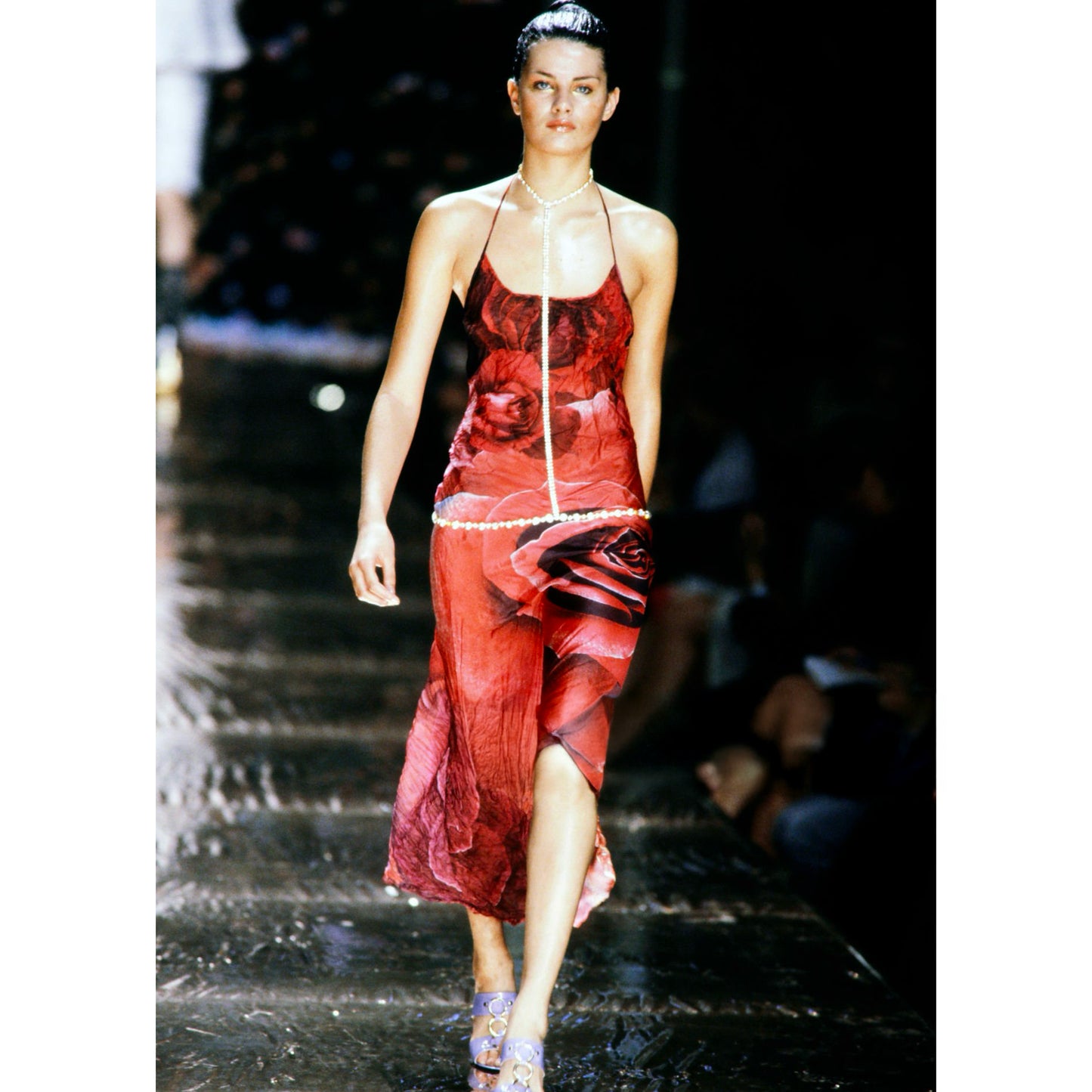 SS 2000 Red and Pink Roses Silk Dress