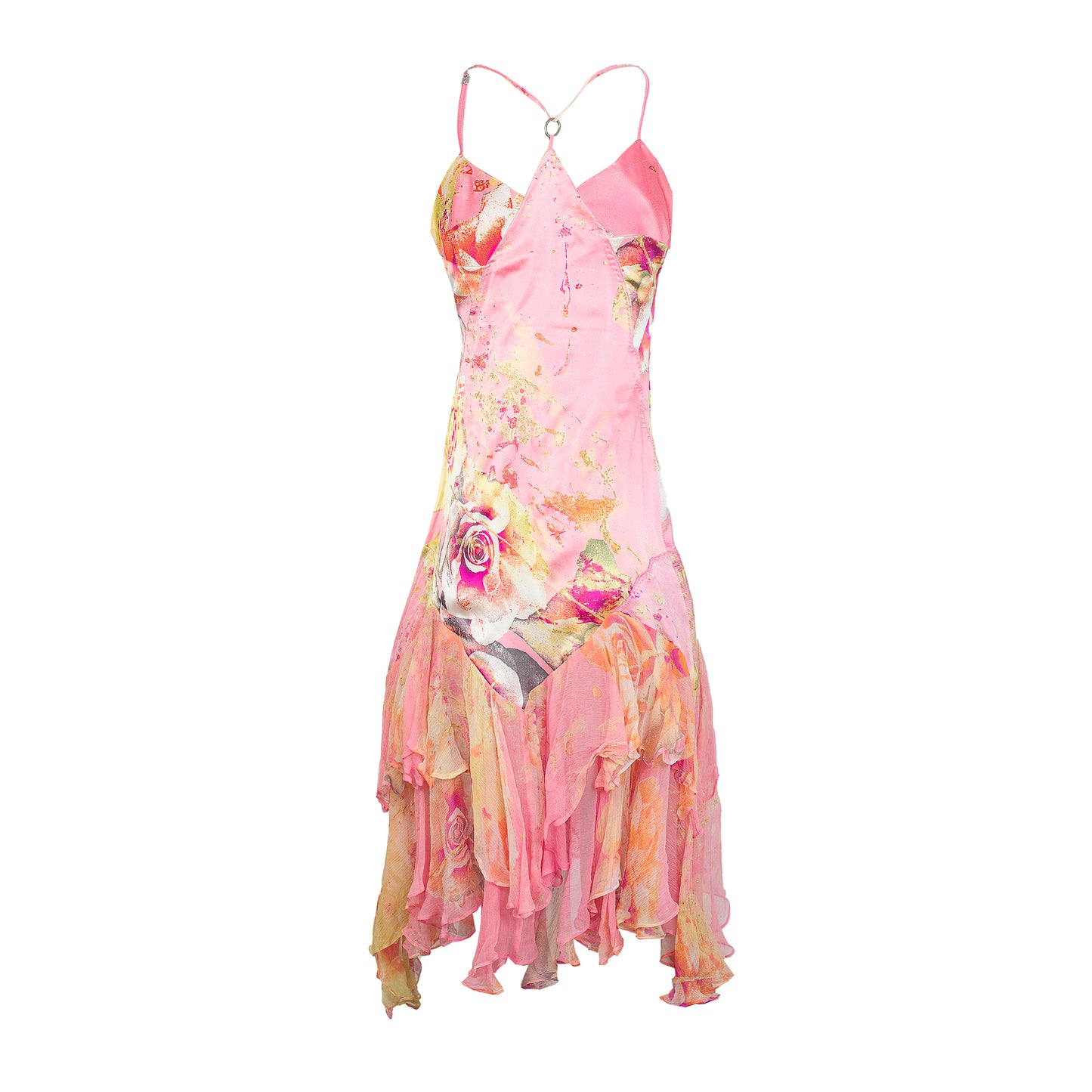 00's Floral Pink Silk Dress
