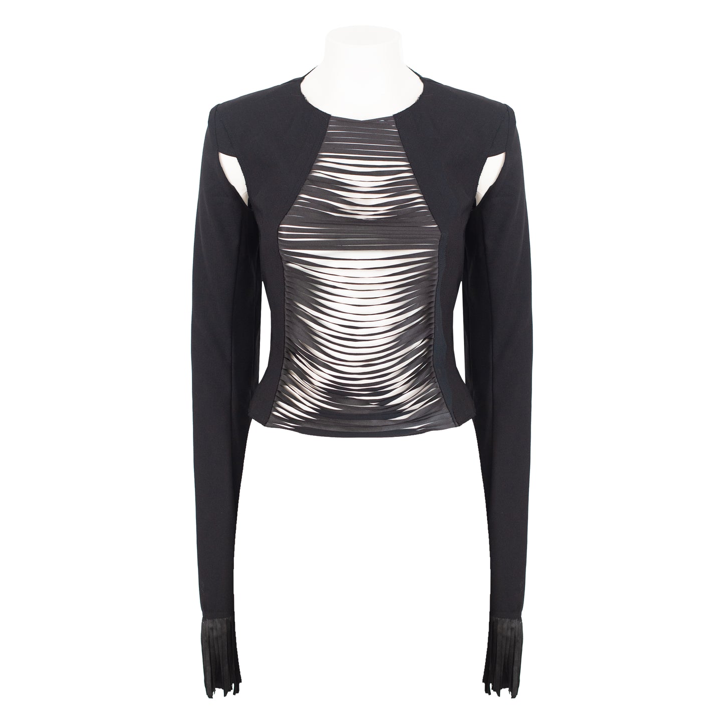 SS 2014 Distressed Fringes Black Jacket