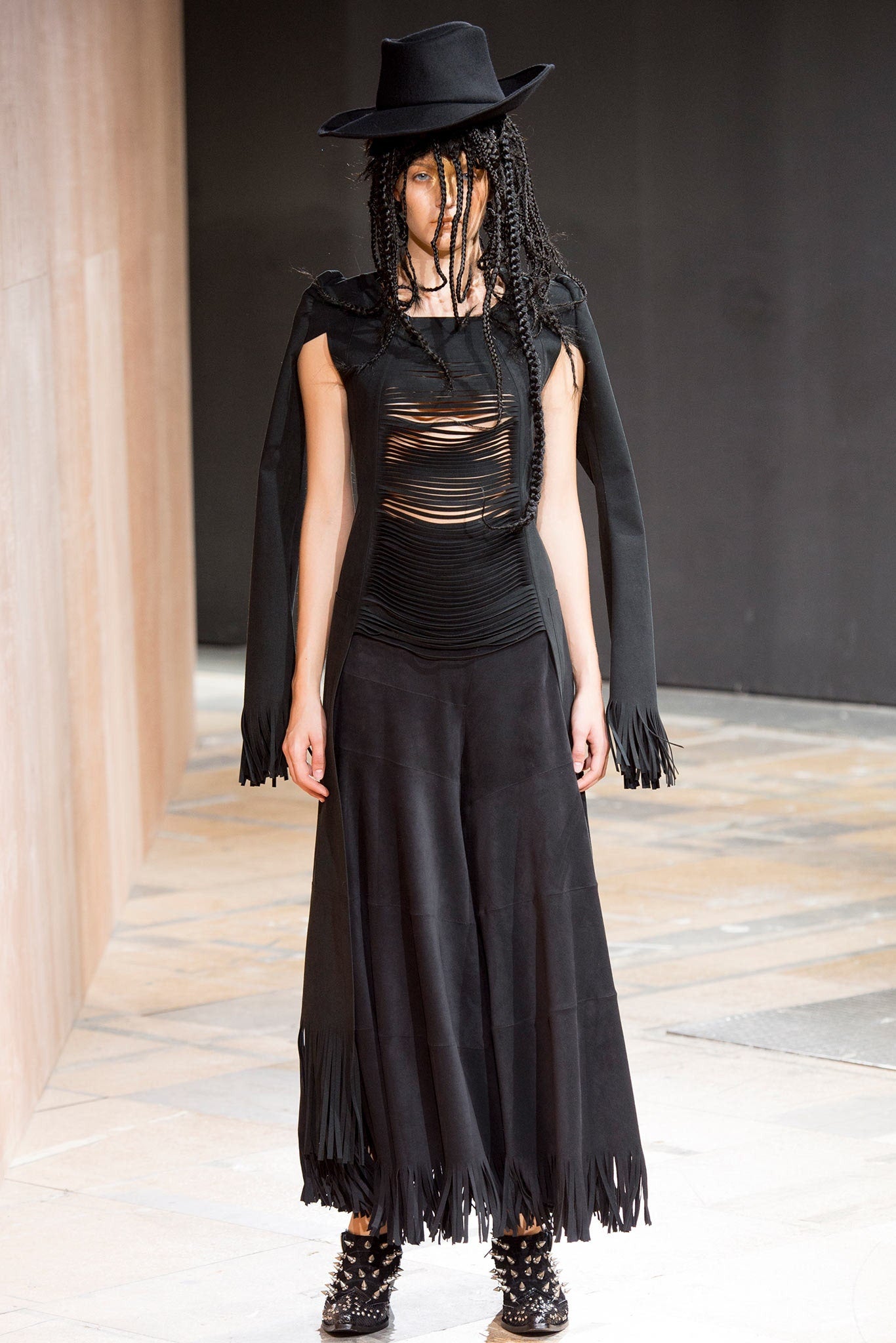 SS 2014 Distressed Fringes Black Jacket
