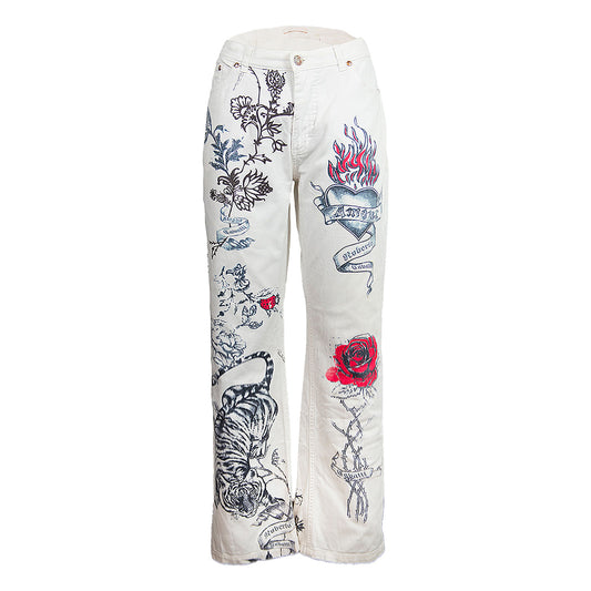 SS 2003 White Tattoo Jeans