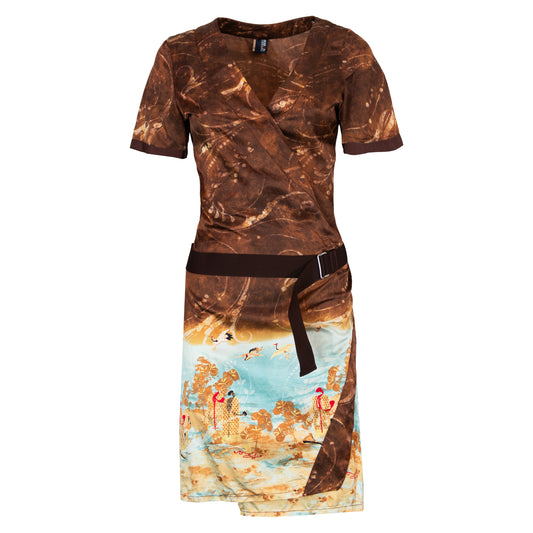 00's Japanese Heron Kimono Belt Dress