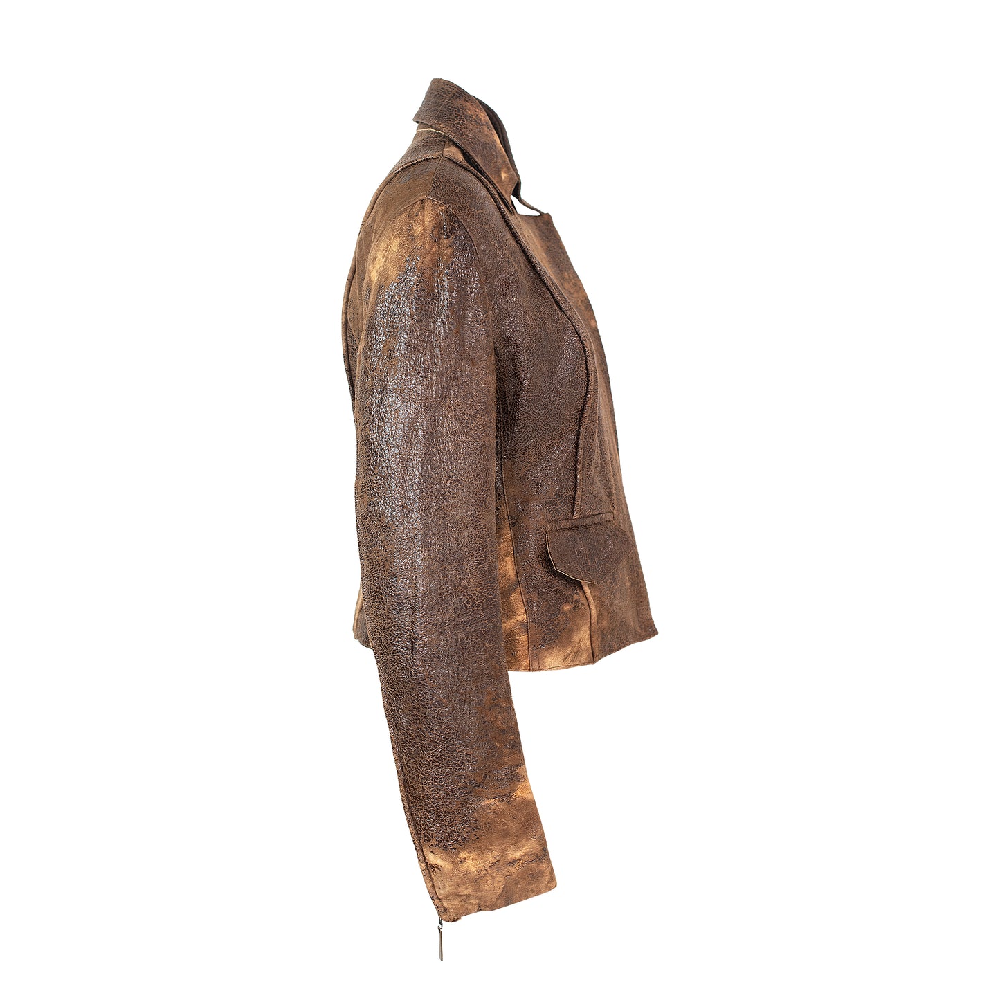 FW 2002 Distressed Leather Jacket with Patchwork Lining