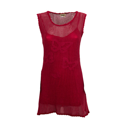 90's Red Butterfly Crochet Dress