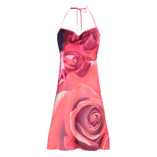 SS 2000 Red and Pink Roses Silk Dress