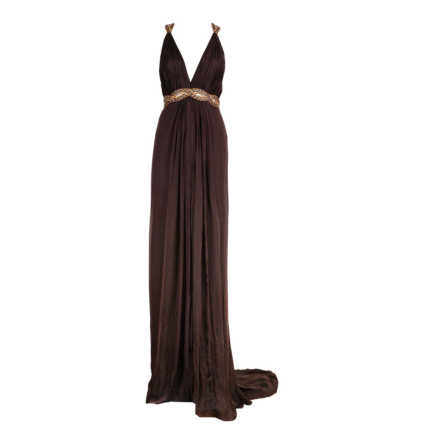 SS 2006 Hand-Beaded Chocolate Silk Evening Gown