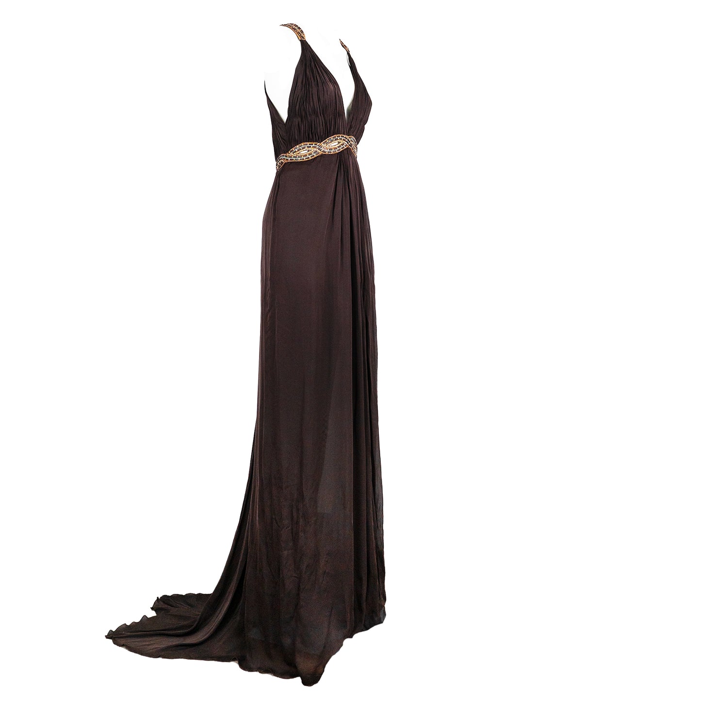 SS 2006 Hand-Beaded Chocolate Silk Evening Gown