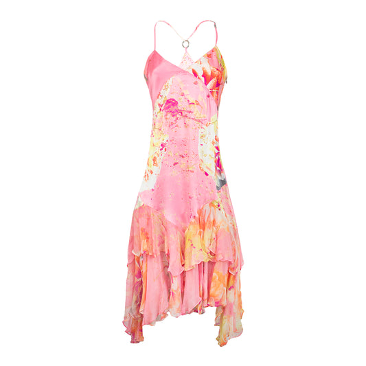 00's Floral Pink Silk Dress