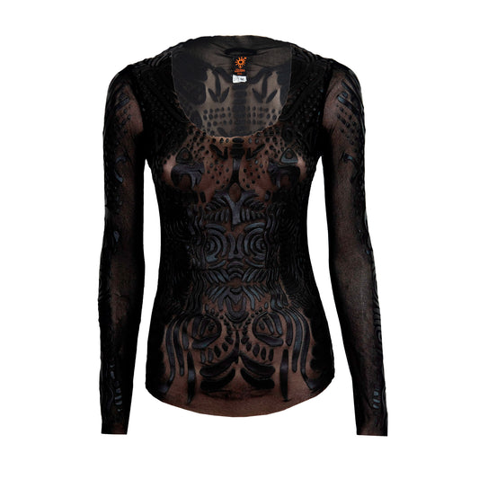 SS 1996 Trompe-l'œil Black Mesh Top