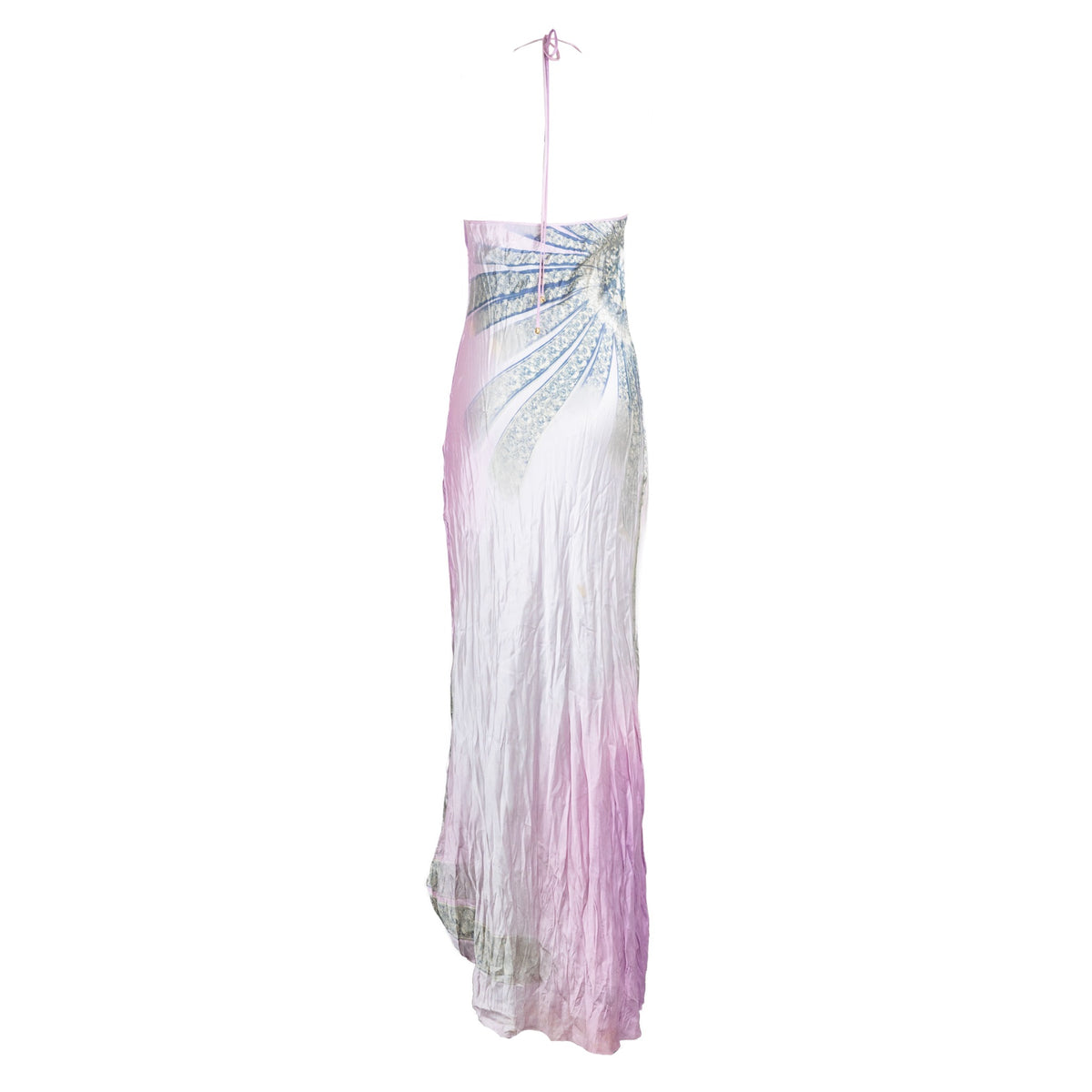Roberto Cavalli SS 2000 lilac silk Swarovski runway dress back view