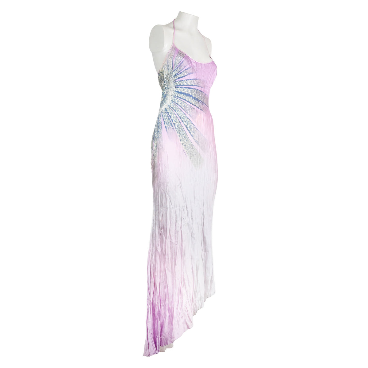 Roberto Cavalli SS 2000 lilac silk Swarovski runway dress side view