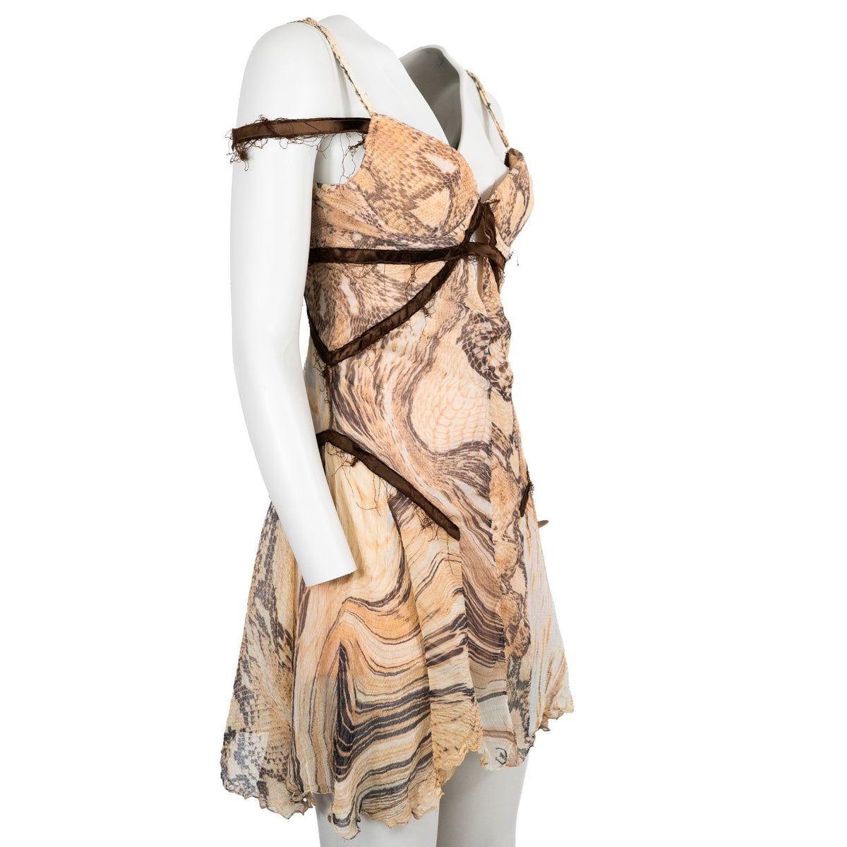 Roberto Cavalli SS 2000 reptile print silk keyhole mini dress side view