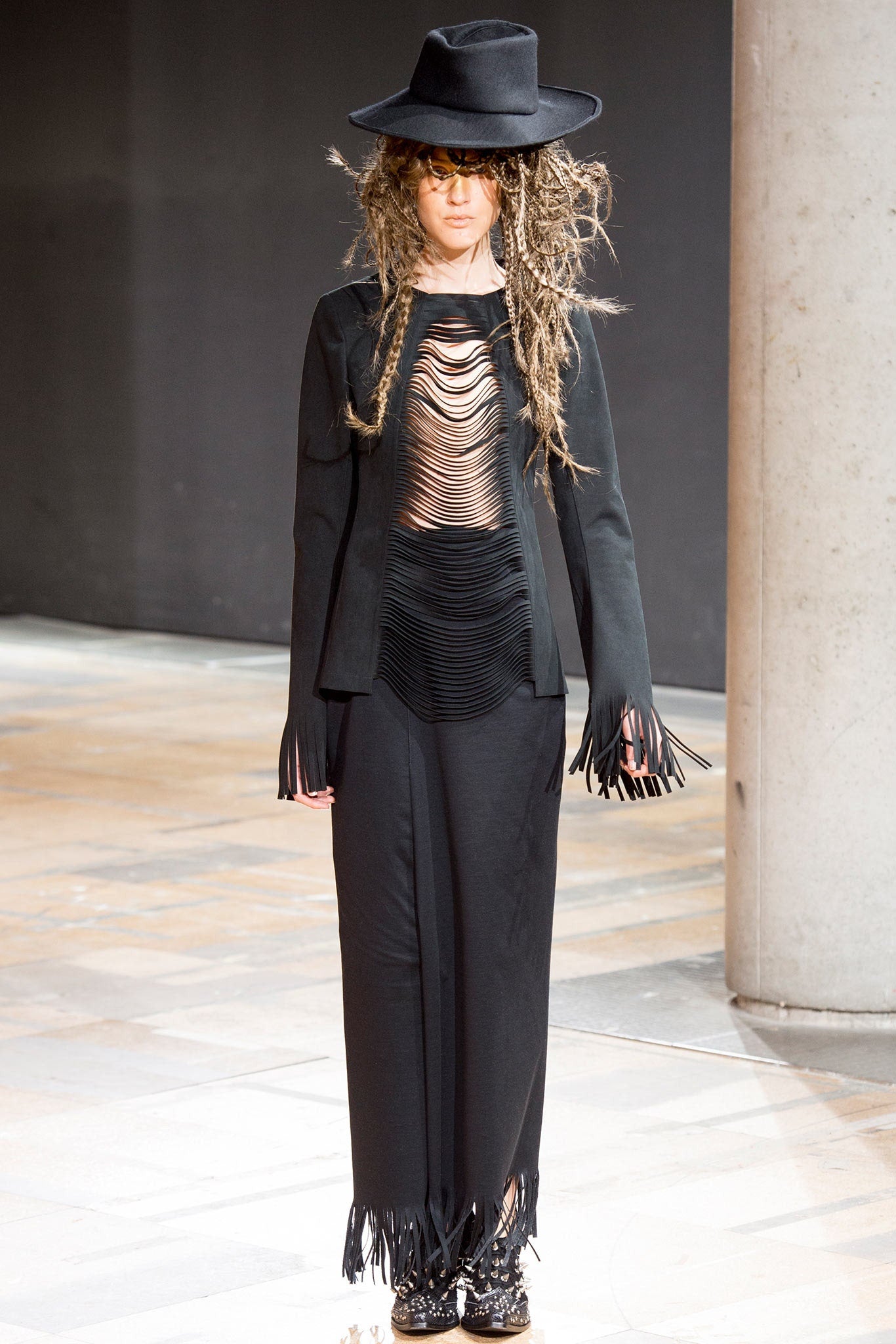 SS 2014 Distressed Fringes Black Jacket