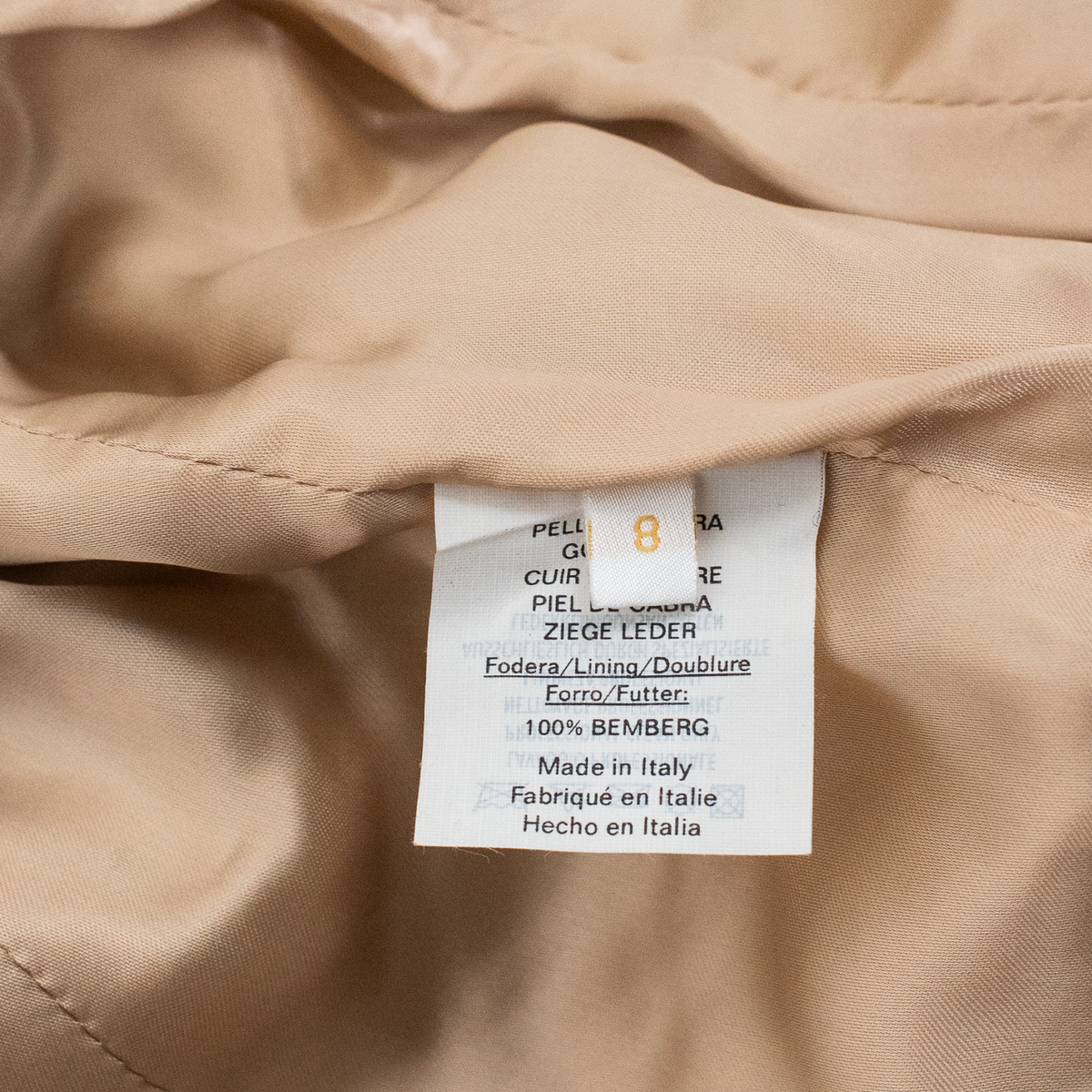 Valentino SS 2005 goat leather and Bemberg composition label